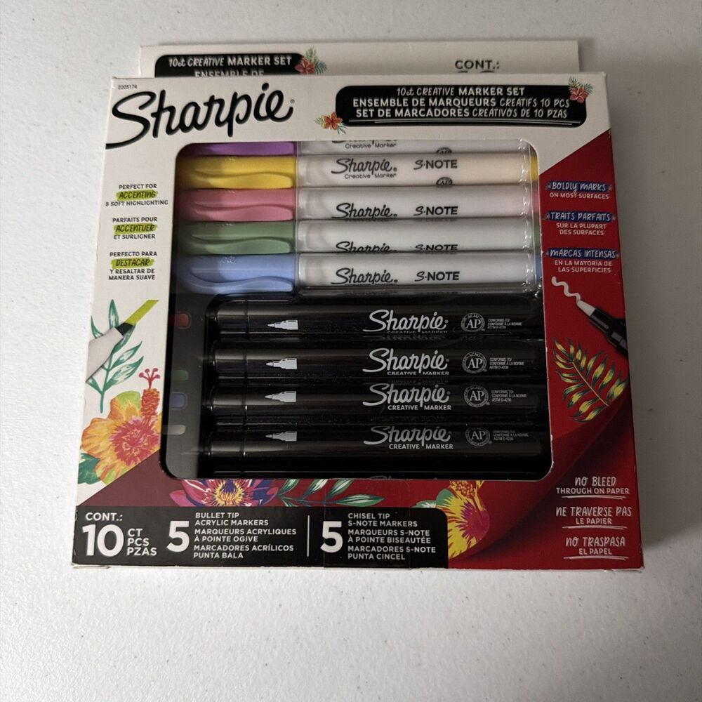Sharpie 10 Ct Creative Marker Set 5 Bullet Tip & 5 Chisel Tip